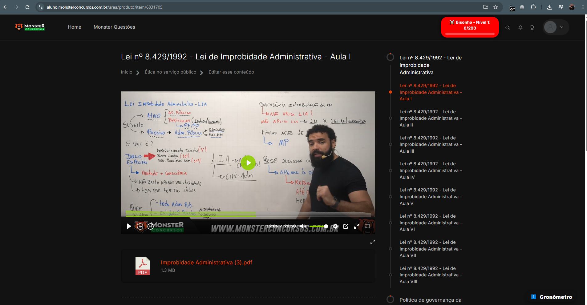 Interface do Curso - Aula de Direito Administrativo